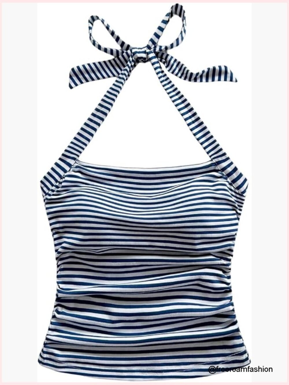Y2K Halter Top Open Back Ruched Striped Tie Back Sleeveless Cami